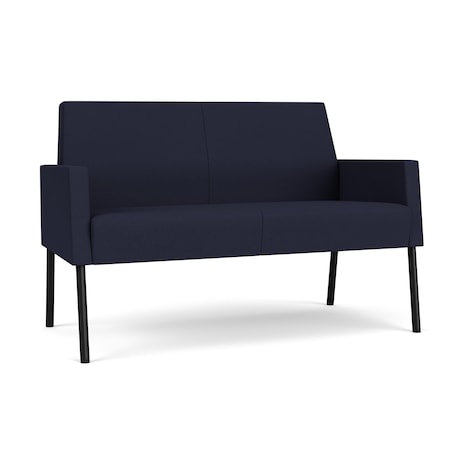 Mystic Lounge Reception Loveseat, Black, OH Navy Upholstery